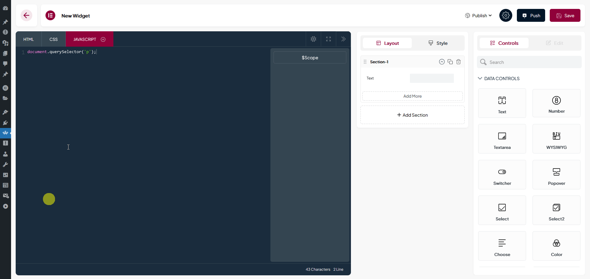widget builder js tab